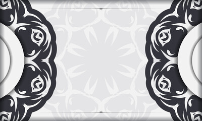 White banner template with abstract ornaments and place for your design. Invitation card design with mandala patterns.