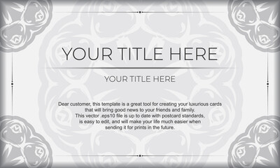 White banner template with abstract ornaments and place for your text. Print-ready invitation design with mandala ornament.