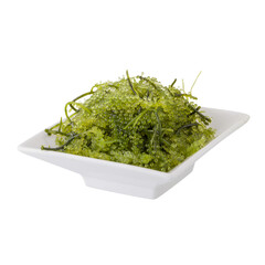 Umi-budou, Seaweed , Healthy sea food. Oval sea grapes seaweed. Healthy Food, Close up Green Caviar on white background