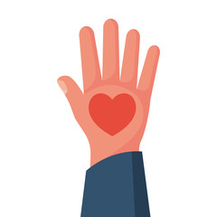 Heart in hands. Vector illustration flat design. Isolated on white background. Concept of Healthcare. Symbol of fidelity devotion.
