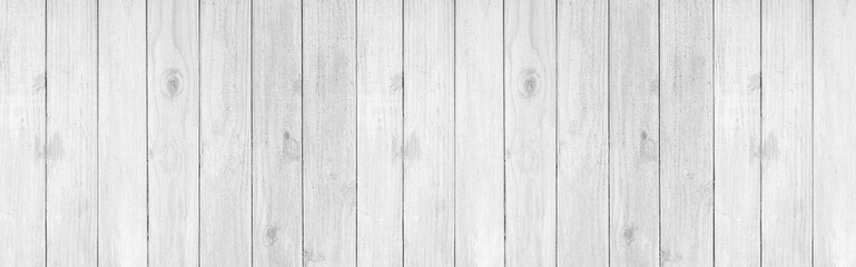 Fototapeta na wymiar Panorama of Old white vintage wooden wall pattern and seamless background