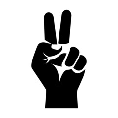 Black silhouette two figures. Hand gestures and numbers. 2 finger. Vector illustration flat design.