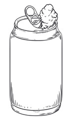 Drawing of a open can with froth, Vector illustration