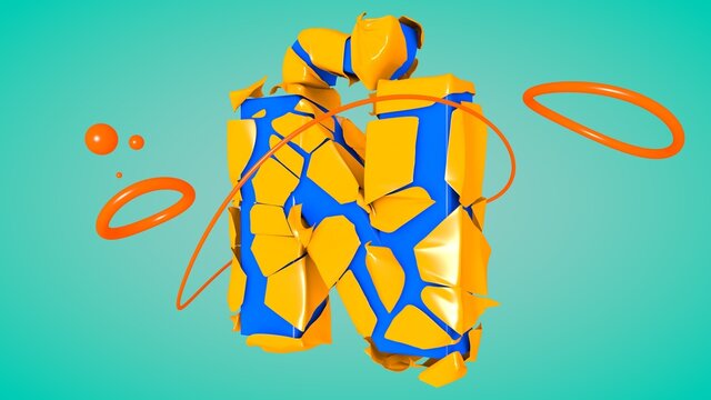 Dise&ntilde;o abstracto de letra &Ntilde;. Render colorido de letra empapelada. Ilustraci&oacute;n 3d de letra. Arte tridimensional colorido.
