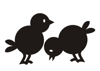 Two chickens, black vector icon on white background