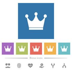 Crown solid flat white icons in square backgrounds