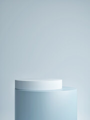 Mockup podium for creative product presentation, 
Abstract geometric blue background.