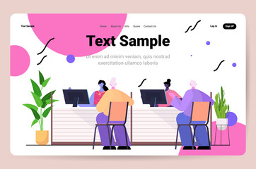 clients and consultants in modern bank assistants offering banking products to customers banking concept