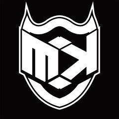 MK Logo monogram design isolated with shield shape design template