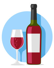 Bottle and glass of red wine. Alcoholic drinks