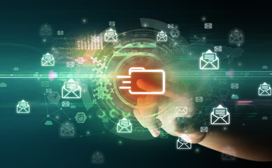 touching with soft gesture multimedia screen with future technology concept