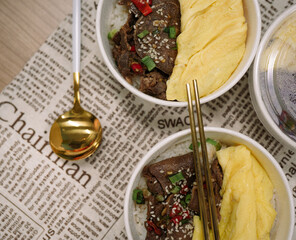 Gyutan Don is a Japanese food that is made from grilled beef tongue
