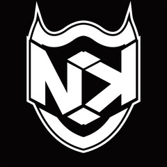 NK Logo monogram design isolated with shield shape design template