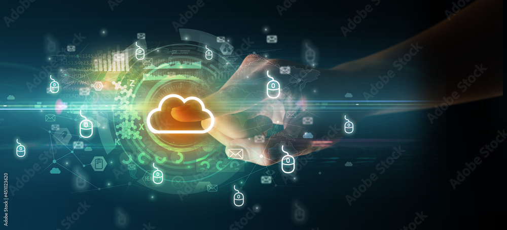 Poster touching with soft gesture multimedia screen with future technology concept