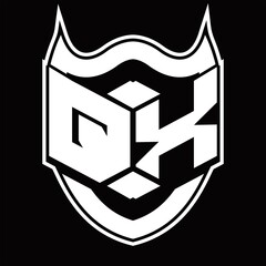 QX Logo monogram design isolated with shield shape design template