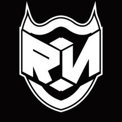 RN Logo monogram design isolated with shield shape design template