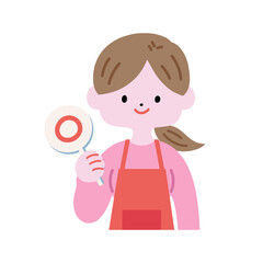 まる札を持った主婦A　上半身