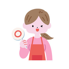 まる札を持った主婦B　上半身