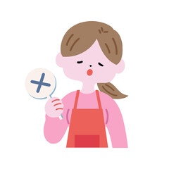 ばつ札を持った主婦B　上半身