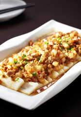 Delicious Chinese dish, steamed winter melon with garlic and minced meat