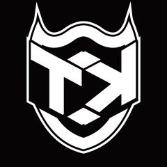TK Logo monogram design isolated with shield shape design template