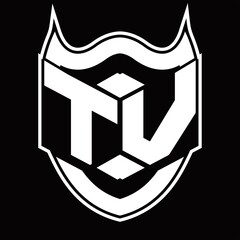 TV Logo monogram design isolated with shield shape design template