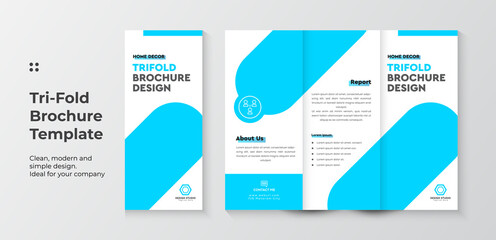 Tri-fold brochure design with a circle, corporate business template for tri-fold flyer. Layout with modern photo and abstract circle background. Creative concept folded flyer or brochure