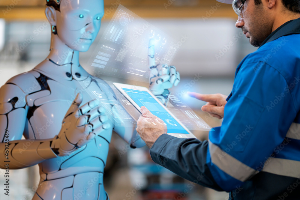 Poster inventory fulfilment system computer-aided manufacturing digital smart ai, engineer and robot progra