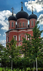Fototapeta na wymiar Our Lady of Don cathedral. Year of construction - 1698. Donskoy monastery in Moscow, Russia