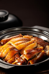 Delicious Chinese dishes, braised goose in clay pot