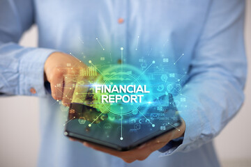 Businessman holding a foldable smartphone, new business concept