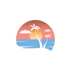 Fototapeta na wymiar landscape illustration summer logo sea mountain pattern color design
