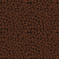 Coffee grains. Seamless pattern. Brown food background. Hand drawn vector Illustration.