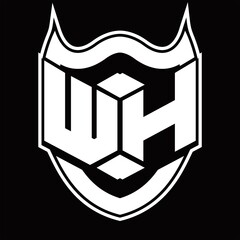 WH Logo monogram design isolated with shield shape design template