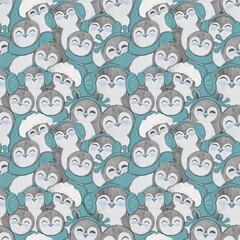 Crowd of penguins winter seamless pattern background
