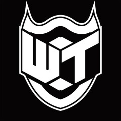 WT Logo monogram design isolated with shield shape design template