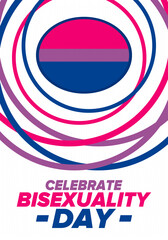 Celebrate Bisexuality Day. Bisexual Pride and Bi Visibility Day. Bisexual flag. Coming out. Celebrated annual in September 23. Festival and parade. Poster, card, banner, template, background. Vector