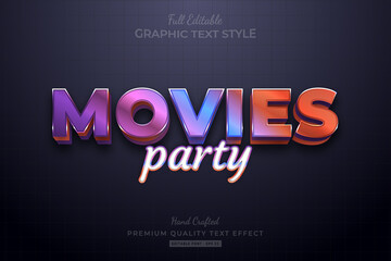 Fototapeta na wymiar Movies Party Gradient Editable Premium Text Effect Font Style