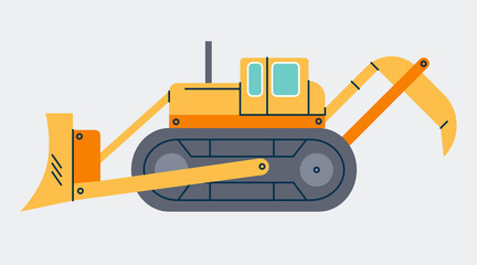 Road grader isolated simple flat vector illustration. Excavator industrial machine design element. Building tractor in simple design.
