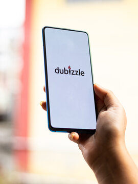 Assam, india - May 18, 2021 : Dubizzle logo on phone screen stock image.
