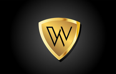 golden shield W luxury alphabet letter icon logo for business and company. Creative template design with gold metal badge