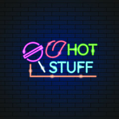 Abstract Sex Shop Hot Stuff Tongue Neon Light Electric Lamp Background Vector Design Style Signage Advertising Design Template Logo Logotype Symbol Sign