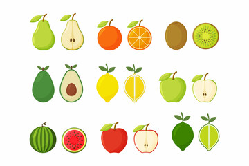 Fruits and vegetables set on white background.