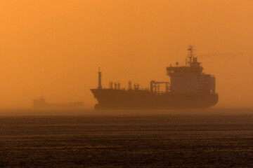 Early morning winter shipping scene.