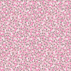 Trendy seamless vector floral pattern. Endless print made of small white and pink flowers. Summer and spring motifs. Light pink background. Stock vector illustration.