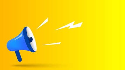 Blue megaphone on yellow background. Vector illustration.