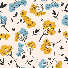 Seamless Pattern in Floral Style for Design on Light Background. Vector Illustration