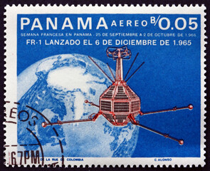 Postage stamp Panama 1966 Earth and A-1 satellite