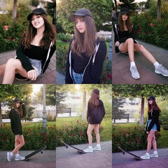 Teenage girl skater in park, set of different angle images