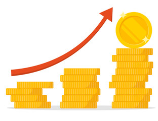 Income growth chart, banking services, financial report graph concept. Vector illustration.